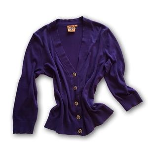 Purple Tory Burch cotton cardigan sweater size M